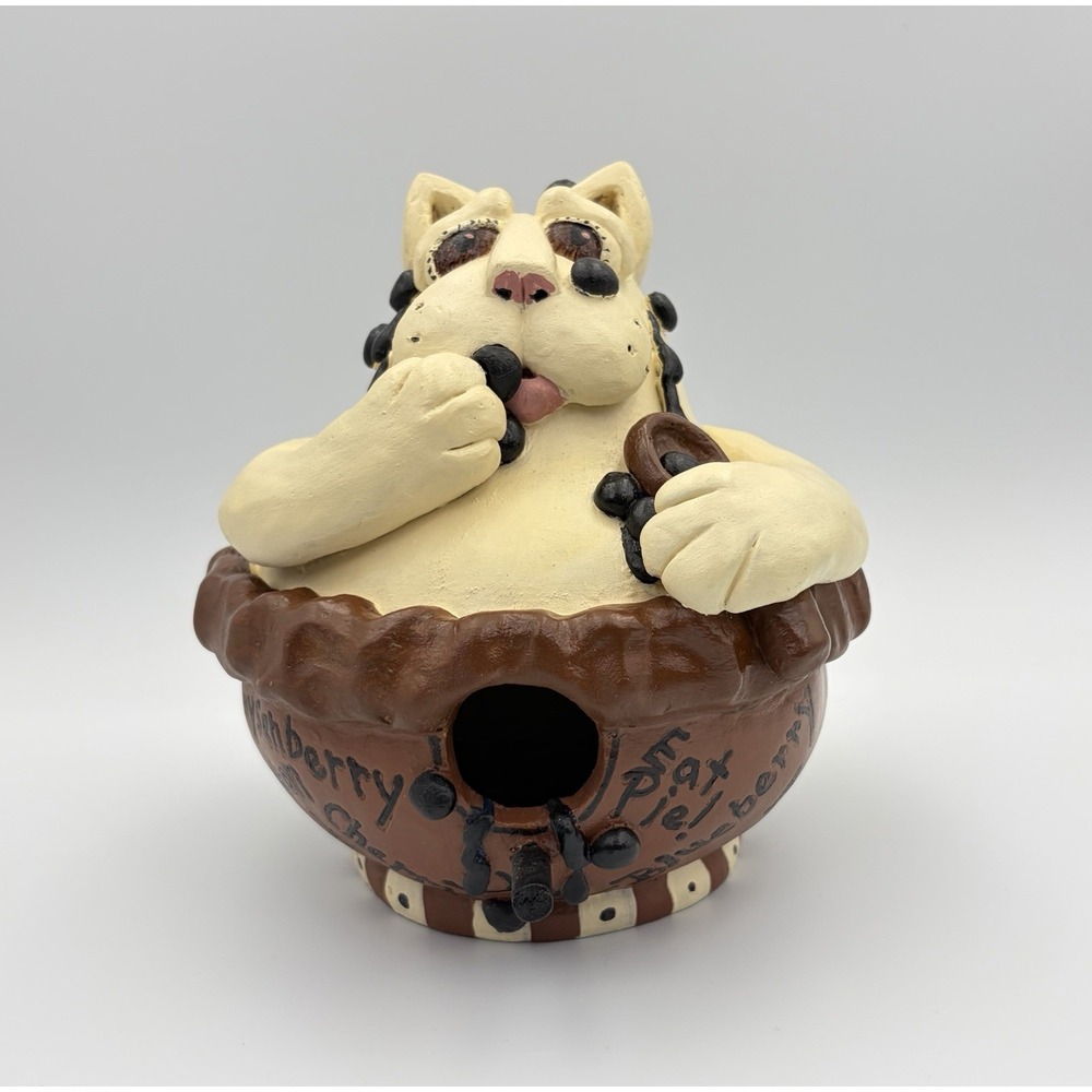 Vintage 1998 Enesco Vicki Thomas Cat Pie Birdhouse Figurine Blueberry Ala Mode